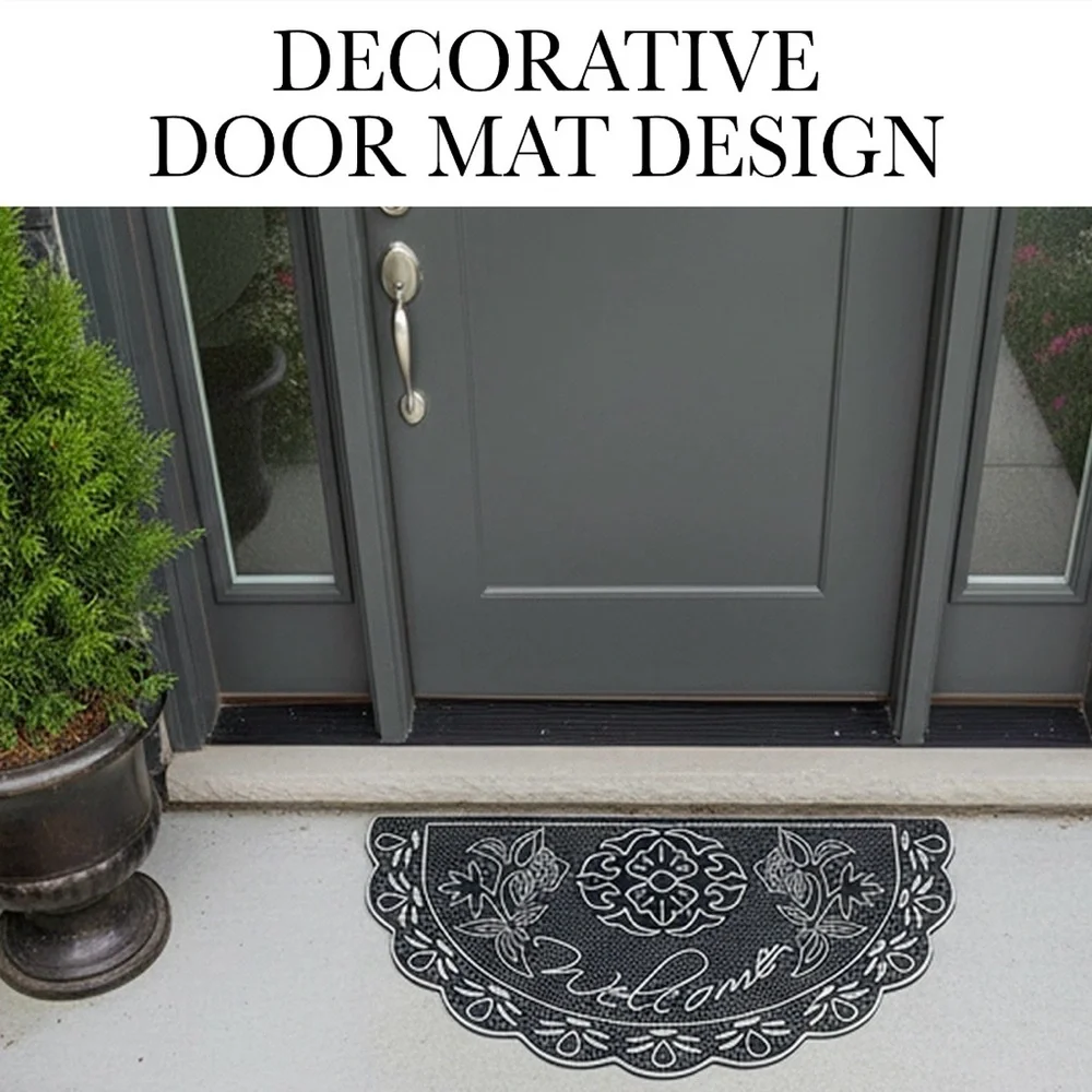 Elegant Black and White Floral Welcome Door Mat